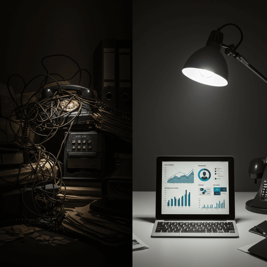 To visually contrast the frustration and disorganization of traditional, low-quality leads with the clarity and efficiency of a modern, exclusive lead.