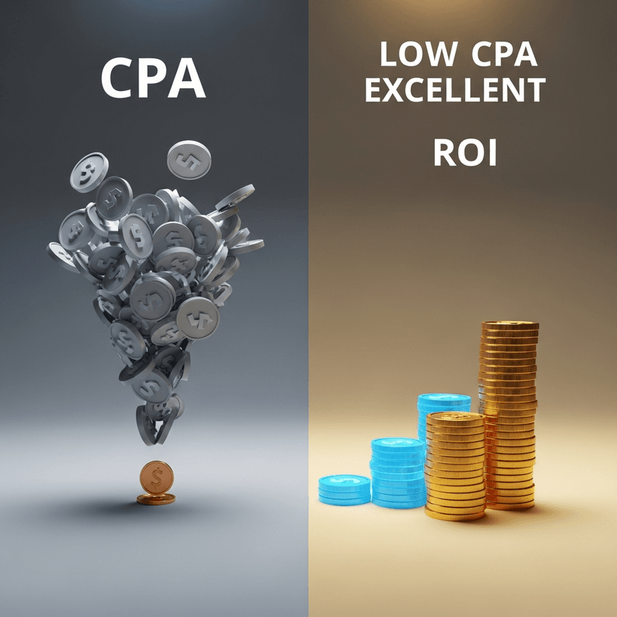 To visually contrast the poor ROI from 'cheap' leads with the high ROI from quality leads, reinforcing the article's argument about Cost Per Acquisition (CPA) vs. Cost Per Lead (CPL).