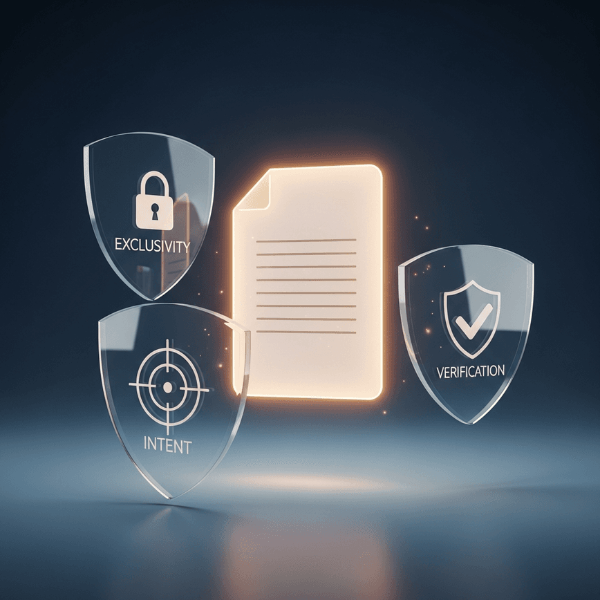 To visually define the three core qualities of a top-tier exclusive lead: Exclusivity, Verification, and Intent.