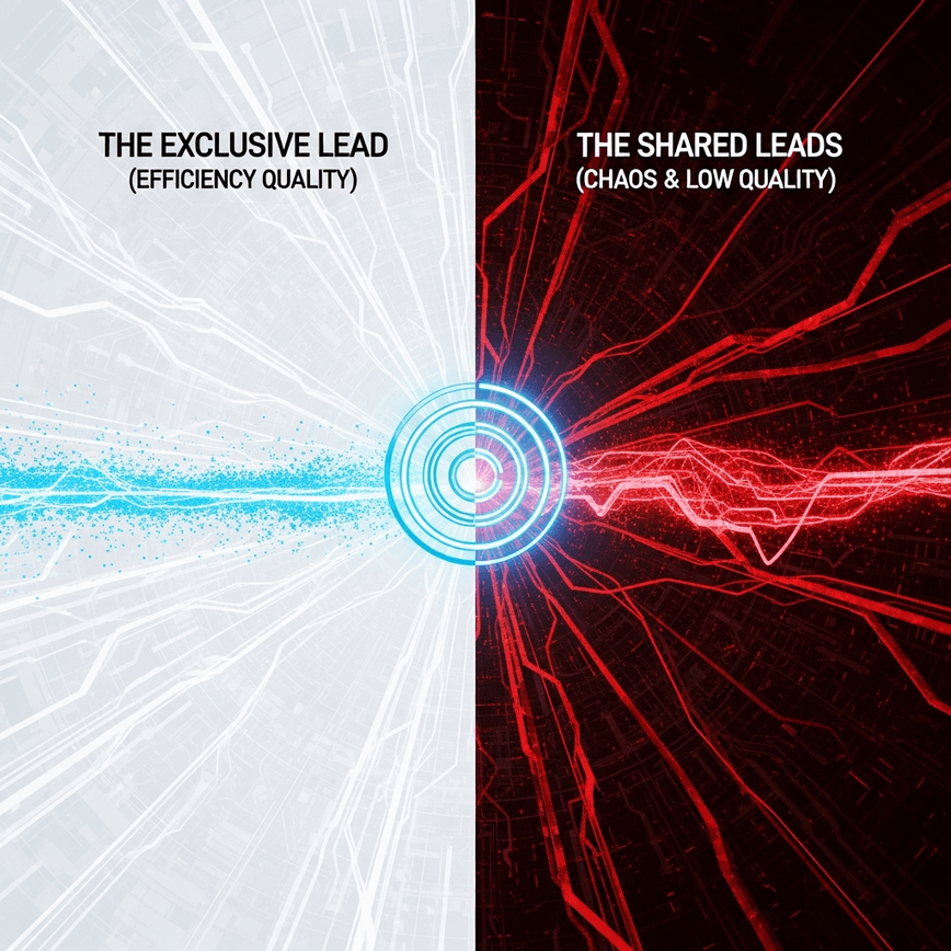 To create a powerful visual metaphor contrasting high-quality, exclusive leads with low-quality, shared leads, reinforcing the article's point on lead quality.