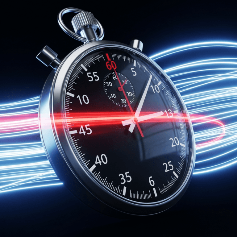 A sleek, modern stopwatch symbolizing the speed-to-lead concept, with its second hand blurred to show the urgency of the five-minute contact window for insurance sales.
